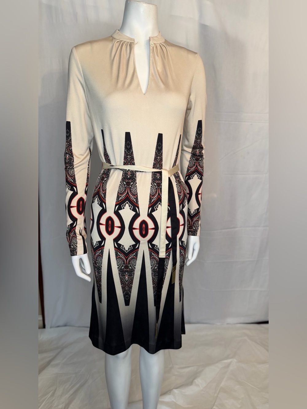 Etro Cream Dress with Black and Red Geometric Motif